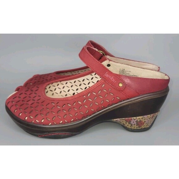 Jambu Journey Encore Leather Mary Jane Shoes 8.5 M Red Open Toe Clogs Slip On - Picture 4 of 13
